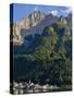 Alleghe at Lago di Alleghe under the peak of Civetta, an icon of the dolomites in the Veneto.-Martin Zwick-Stretched Canvas