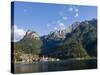 Alleghe at Lago di Alleghe under the peak of Civetta, an icon of the dolomites in the Veneto.-Martin Zwick-Stretched Canvas