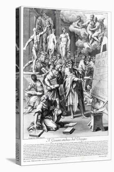 Allegory of a Design Studio, Engraved by Nicolas Dorigny-Carlo Maratti-Stretched Canvas