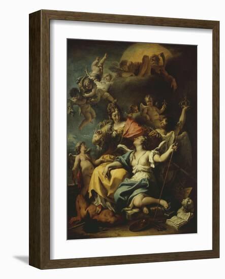 Allegory of France Below Minerva, Who Treads on Ignorance and Crowns Virtue, 1717-18-Sebastiano Ricci-Framed Giclee Print