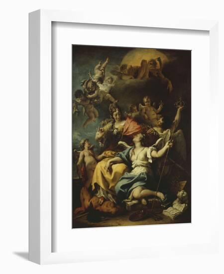 Allegory of France Below Minerva, Who Treads on Ignorance and Crowns Virtue, 1717-18-Sebastiano Ricci-Framed Giclee Print