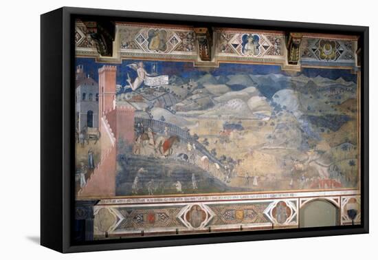 Allegory of Good and Bad Government: the Effects of Good Government in the Countryside-Ambrogio Lorenzetti-Framed Stretched Canvas