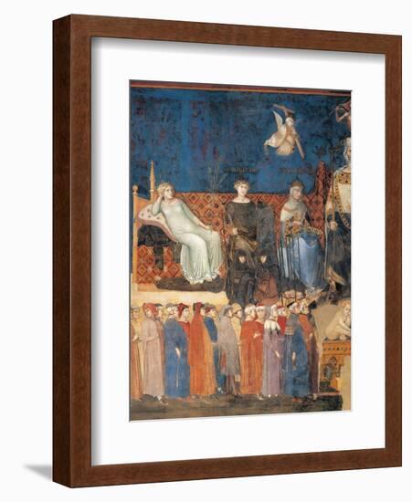 Allegory of Good Government (detail)-Ambrogio Lorenzetti-Framed Art Print