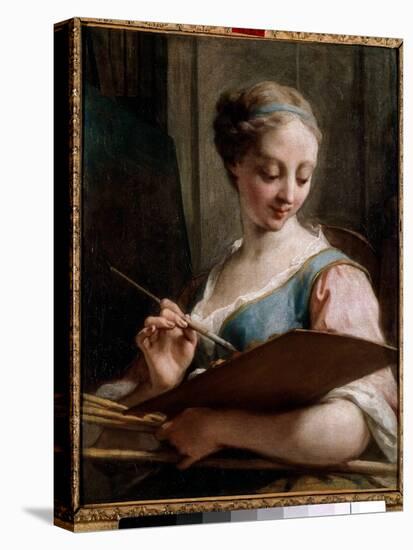 Allegory of Painting A Young Woman Holding A Palette, 18Th Century (Oil on Canvas)-Jean II Restout-Stretched Canvas