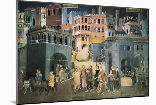 Allegory of the Good Government: Effects of Good Government on the City Life-Ambrogio Lorenzetti-Mounted Art Print