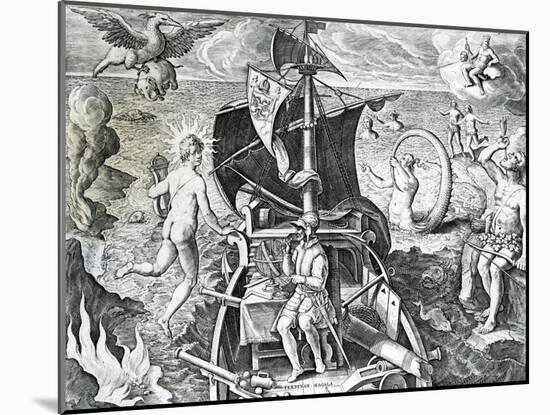 Allegory on the Travels of Ferdinand Magellan-Theodore de Bry-Mounted Giclee Print