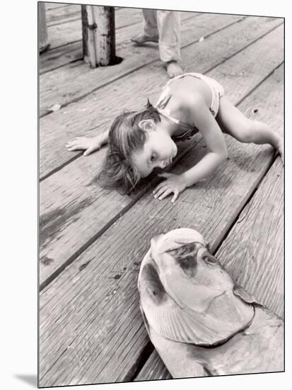 Allen Cook's Daughter Looking at the Open Mouth of a Just Caught, Giant Fish-Alfred Eisenstaedt-Mounted Photographic Print