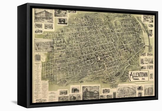 Allentown, Pennsylvania - Panoramic Map-Lantern Press-Framed Stretched Canvas