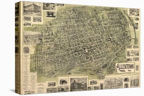 Allentown, Pennsylvania - Panoramic Map-Lantern Press-Stretched Canvas