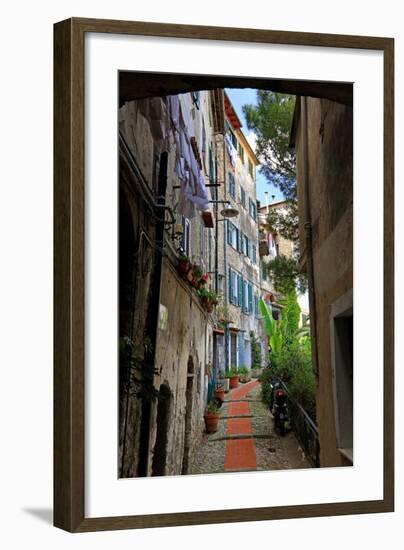 Alley in the Old Town of Ventimiglia, Province of Imperia, Liguria, Italy-null-Framed Art Print