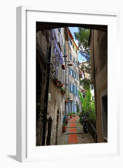 Alley in the Old Town of Ventimiglia, Province of Imperia, Liguria, Italy-null-Framed Art Print