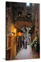 Alley in the Old Town with Flower Arrangements on occasion of the Flower Festival in Dolceacqua-null-Stretched Canvas