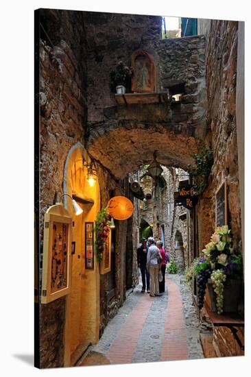 Alley in the Old Town with Flower Arrangements on occasion of the Flower Festival in Dolceacqua-null-Stretched Canvas