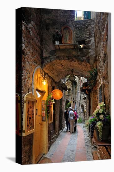 Alley in the Old Town with Flower Arrangements on occasion of the Flower Festival in Dolceacqua-null-Stretched Canvas