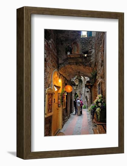 Alley in the Old Town with Flower Arrangements on occasion of the Flower Festival in Dolceacqua-null-Framed Art Print