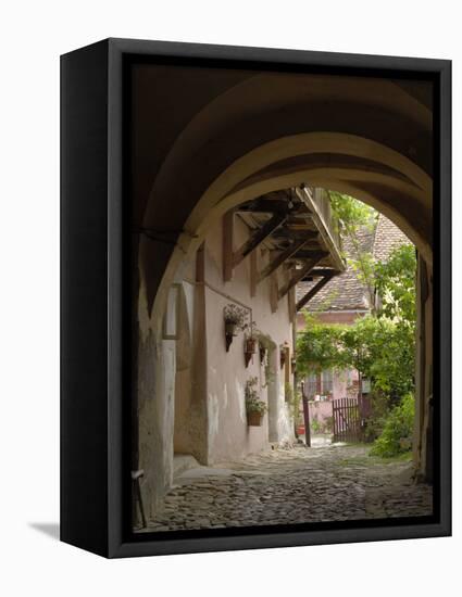 Alleyway, Sighisoara, Transylvania, Romania, Europe-Gary Cook-Framed Stretched Canvas