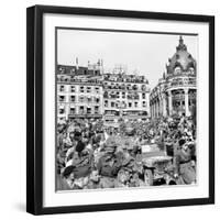 Allied Forces and French Civilians Celebrating the Liberation of Paris, Hotel De La Ville-Frank Scherschel-Framed Premium Photographic Print