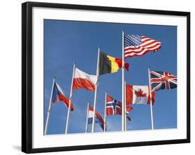 Allied Forces Flags Flying at War Landing Beaches, Calvados, Normandy, France-Guy Thouvenin-Framed Photographic Print