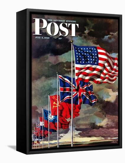 "Allied Forces Flags," Saturday Evening Post Cover, July 3, 1943-John Atherton-Framed Stretched Canvas