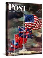 "Allied Forces Flags," Saturday Evening Post Cover, July 3, 1943-John Atherton-Stretched Canvas