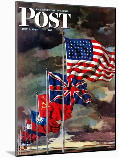 "Allied Forces Flags," Saturday Evening Post Cover, July 3, 1943-John Atherton-Mounted Premium Giclee Print