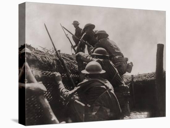 Allied Soldiers Go over the Top During World War I, Ca. 1917-null-Stretched Canvas