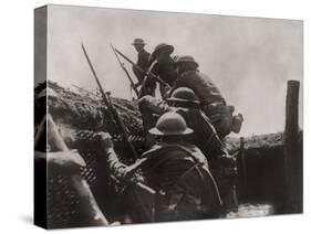 Allied Soldiers Go over the Top During World War I, Ca. 1917-null-Stretched Canvas