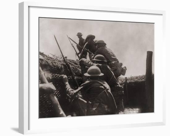 Allied Soldiers Go over the Top During World War I, Ca. 1917-null-Framed Photo