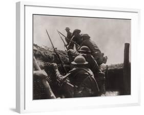 Allied Soldiers Go over the Top During World War I, Ca. 1917-null-Framed Photo