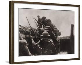 Allied Soldiers Go over the Top During World War I, Ca. 1917-null-Framed Photo