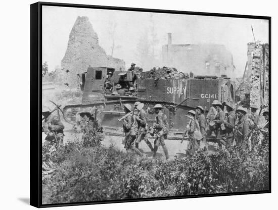 Allied Troops Marching Through a Liberated Town, 27 October 1918-null-Framed Stretched Canvas