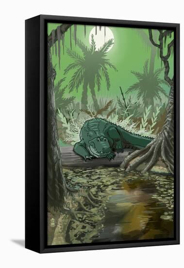 Alligator in Swamp-Lantern Press-Framed Stretched Canvas