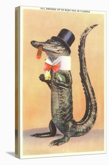 Alligator in Top Hat-null-Stretched Canvas