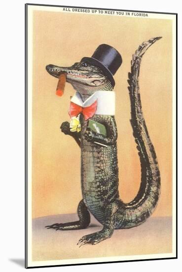 Alligator in Top Hat-null-Mounted Art Print
