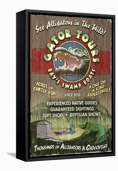 Alligator Tours - Vintage Sign-Lantern Press-Framed Stretched Canvas