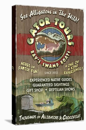 Alligator Tours - Vintage Sign-Lantern Press-Stretched Canvas