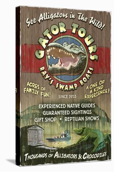 Alligator Tours - Vintage Sign-Lantern Press-Stretched Canvas