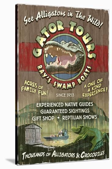 Alligator Tours - Vintage Sign-Lantern Press-Stretched Canvas