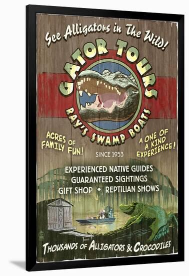 Alligator Tours - Vintage Sign-Lantern Press-Framed Art Print