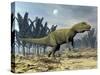 Allosaurus Dinosaur Walking Amongst Pachypteris Trees-Stocktrek Images-Stretched Canvas