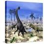 Allosaurus Dinosaurs Attacking a Brachiosaurus in the Desert-Stocktrek Images-Stretched Canvas