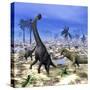 Allosaurus Dinosaurs Attacking a Brachiosaurus in the Desert-Stocktrek Images-Stretched Canvas