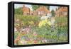 Allotments and Dahlias-Linda Benton-Framed Stretched Canvas