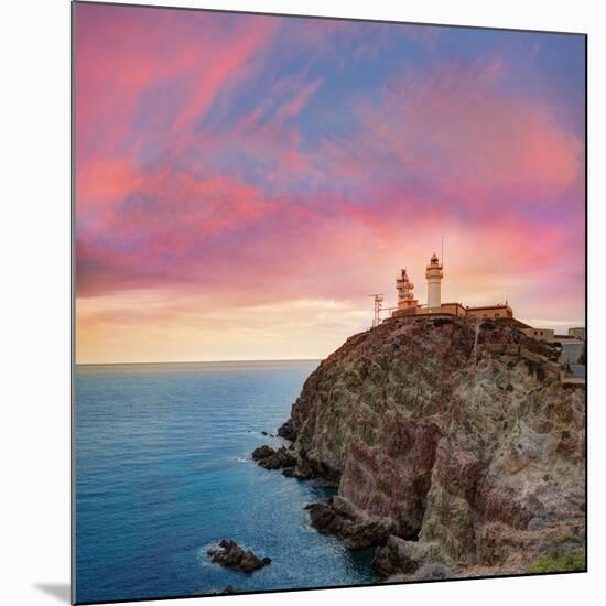 Almeria Cabo De Gata Lighthouse Sunset in Mediterranean Sea of Spain-Natureworld-Mounted Photographic Print