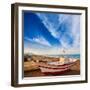 Almeria Cabo De Gata San Miguel Beach Boats in Spain-Natureworld-Framed Photographic Print