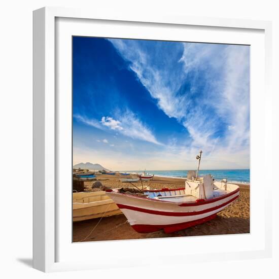 Almeria Cabo De Gata San Miguel Beach Boats in Spain-Natureworld-Framed Photographic Print