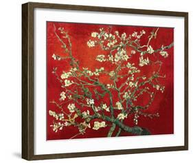 Almond Branches in Red-null-Framed Art Print