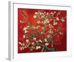 Almond Branches in Red-null-Framed Art Print