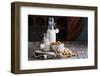 Almond Nut Vegan Milk Non Dairy in Different Bottles with Copy Space-Elena Veselova-Framed Photographic Print