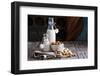 Almond Nut Vegan Milk Non Dairy in Different Bottles with Copy Space-Elena Veselova-Framed Photographic Print